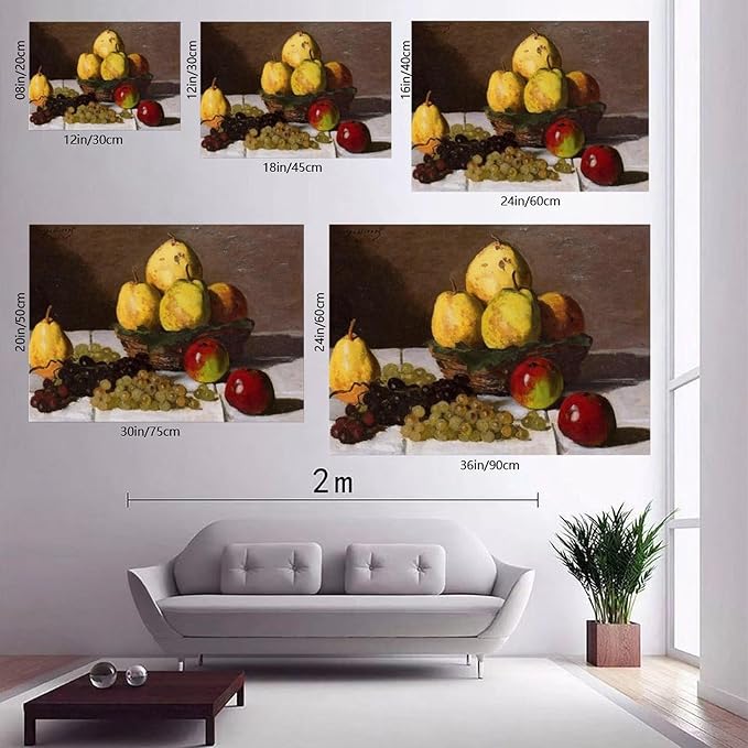 40+ Monet Famous Print Posters Still Life with Pears And Grapes by Claude Monet Impressionism Canvas Posters Print Wall Art Bedroom Office Room Decor Gift Frame 12×18inch(30×45cm)