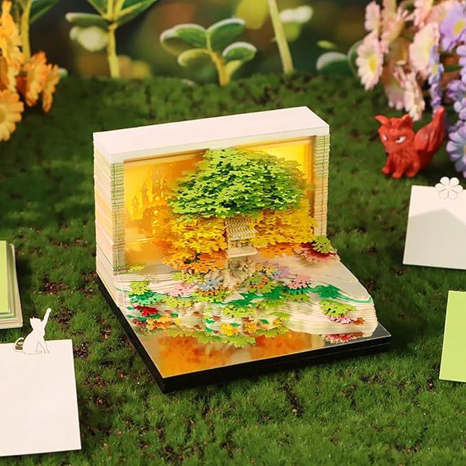Time Piece Calendar 2026,3D Tree Tear-Away Memo Pad Creative Desk Calendars,3D Notepad Paper Carving Art Sticky Notes,3D Calendar 2026 Suitable for Room and Office Desktop Decoration