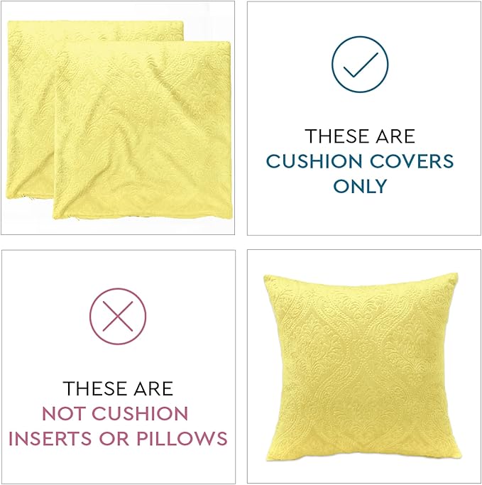 Encasa XO Luxury Embossed Velvet Cushion Covers - Plush Throw Pillow Covers for Elegant Living Rooms & Bedrooms, Machine Washable, 18x18 Pale Lime | Set of 2 | Covers Only No Insert.