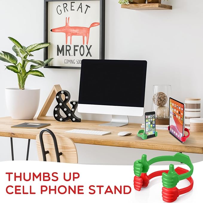 Yaomiao 8 Pcs Thumbs up Cell Phone Stands Universal Cell Phone Holder Flexible Mobile Phones Stand Adjustable Smartphone Stand Holder for Desk Offices Bedrooms Airplanes Travel (Red, Green)