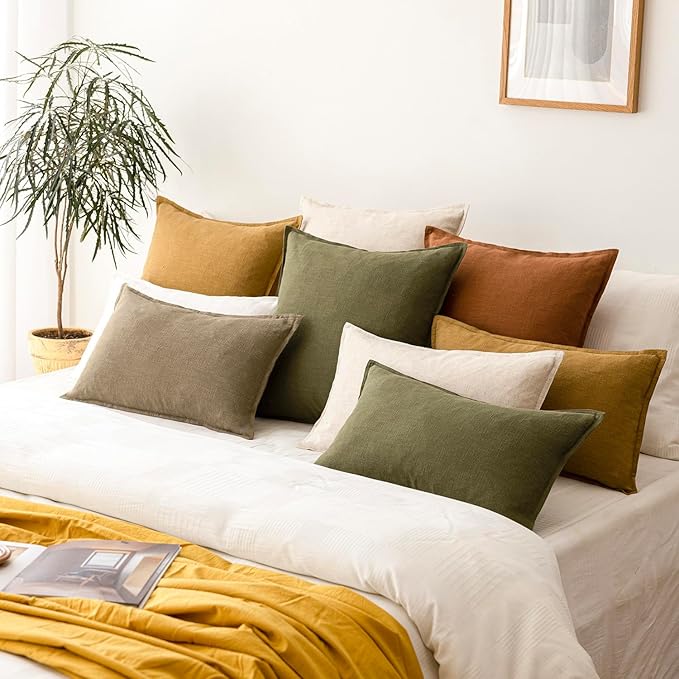 Foindtower Pack of 2, Decorative Linen Soild Throw Pillow Covers Soft Accent Cushion Case Boho Farmhouse Pillowcase for Chair Couch Sofa Bedroom Living Room Home Decor 24 x 24 Inch Honey Mustard