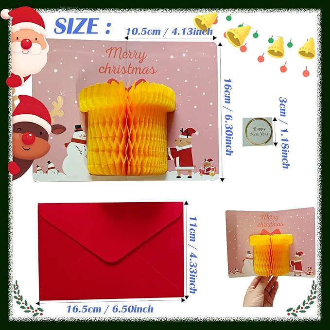 EAJASUCE 6 Set 3D Christmas Greeting Cards, Merry Christmas Cards Handmade Cards with Envelopes Xmas Gift Cards for Family