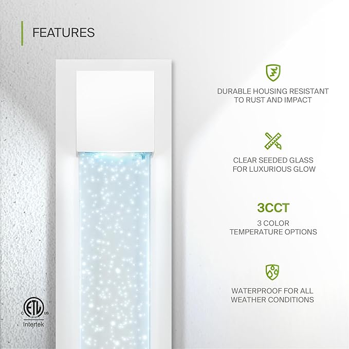 ASD LED 18" Bubble Glass Wall Light Fixture, Outdoor & Indoor Seeded Sconce | 3CCT, Waterproof, Dimmable, ETL Listed | 12W 500LM 3000-5000K 120V | Exterior Lantern, Porch Lighting | White, 4 Pack