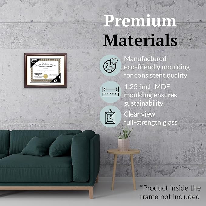 Creative Picture Frames 7x9 Mahogany Gold Rim Diploma Frame with White Mat Glass Easel and Installed Wall Hangers | Frame Holds 8x10 Media without Mat