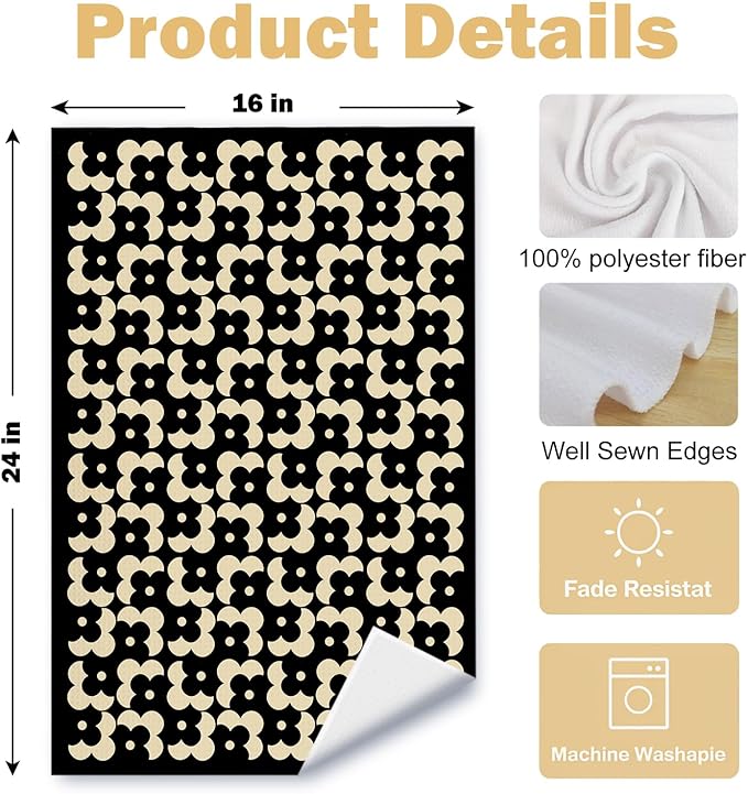 Beige and Black Moroccan Kitchen Towels, Boho Abstract Dish Tea Towels for Kitchen Decor, Retro Mid Century Modern Hand Towel for Bathroom Decor, 16x24 Inches