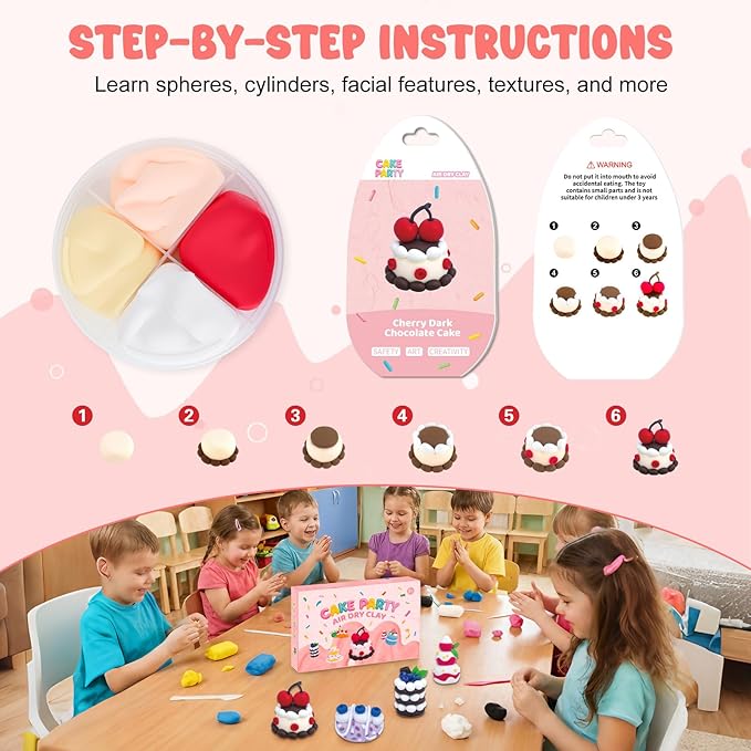 Air Dry Clay Kits for Kids-Modeling Magic Clay,16 Animals DIY Molding Clay Art Crafts Set,Ultra Light & Soft, Safe & Non-Stick with Sculpting Tools & Tutorials, Unique Gifts for Boys & Girls (Dessert)
