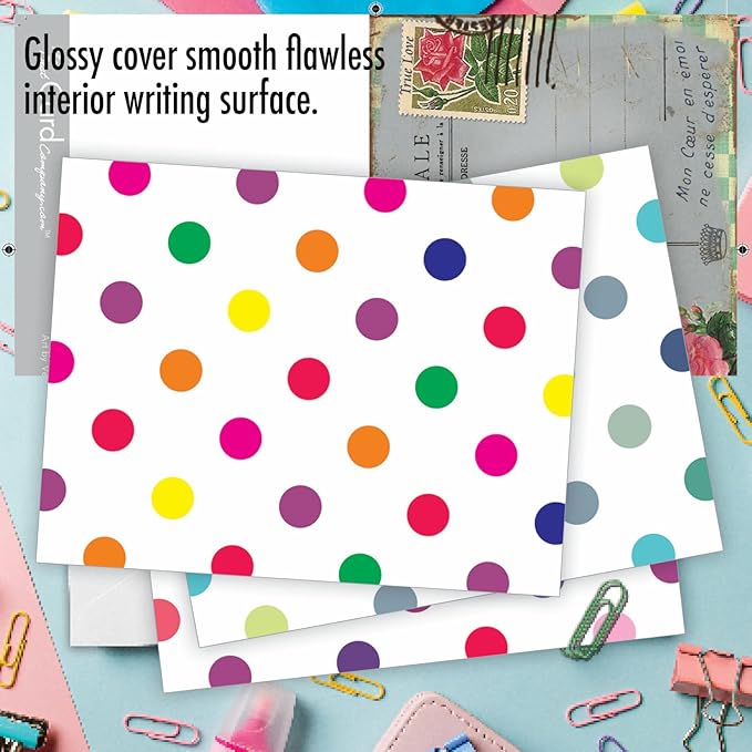 The Best Card Company - 10 Boxed All Occasion Cards with Envelopes for Men and Women (4 x 5.12 Inch) - Colorful, Fun Note Cards Assorted - Happy Dots M6569OCB