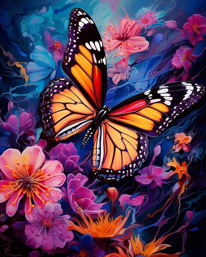 MBNTJHT DIY Easy Butterfly Paint by Numbers Kit for Adults, Flowers Paint by Number Kits on Canvas for Beginners,Acrylic Painting Kits for Home Wall Decor 16 X 20 Inch.