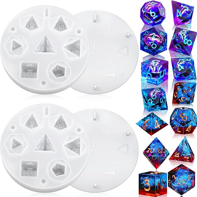 WILLBOND 2 Pcs Dice Resin Molds Silicone for Epoxy Resin Casting with 7 Standard Stereoscopic Cavities, Food Grade Silicone Molds for DIY Dices Making, Table Board Game