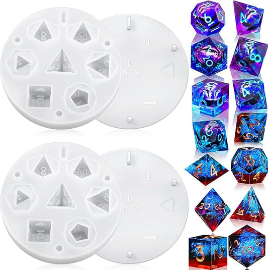 WILLBOND 2 Pcs Dice Resin Molds Silicone for Epoxy Resin Casting with 7 Standard Stereoscopic Cavities, Food Grade Silicone Molds for DIY Dices Making, Table Board Game