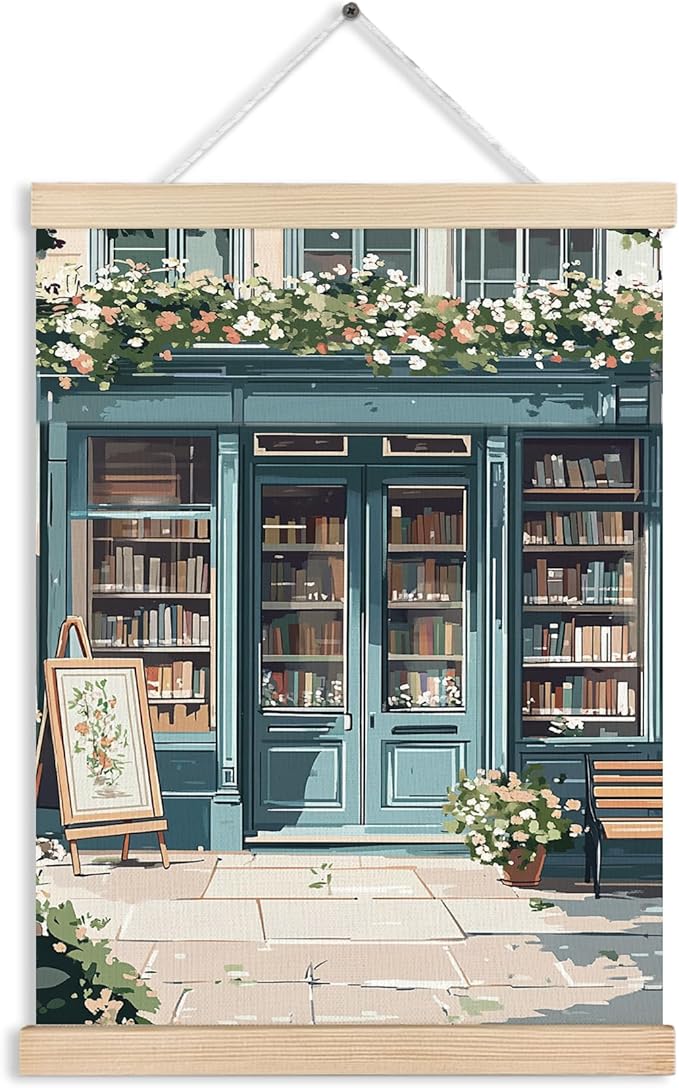 Vintage Floral Bookstore Reading Canvas Wall Art Poster, Retro Botanical Wall Decor Prints for Bookstore Bookshop Library Reading Room Nook Corner Classroom, 12x16 Inches