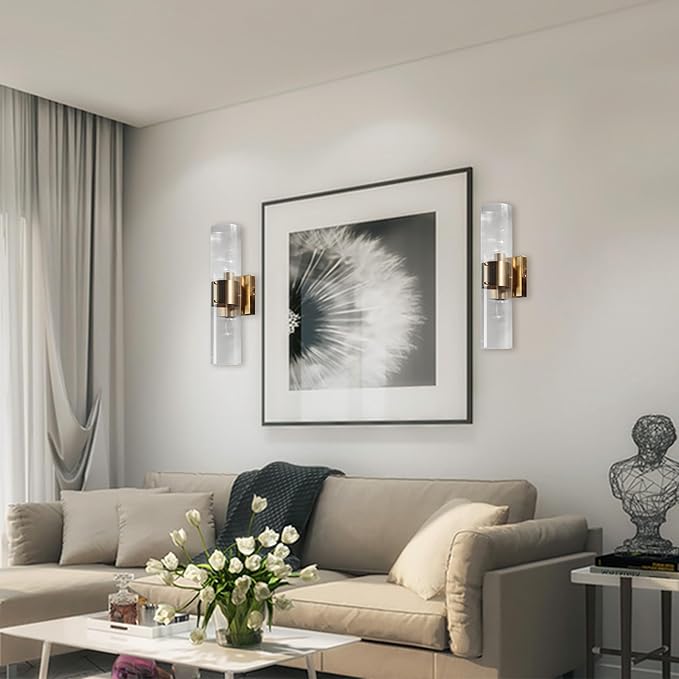 Modern Fluted Glass 2-Light Wall Sconce - Perfect for a Hallway or flanking a Painting or Bathroom, Bedroom Wall Sconces