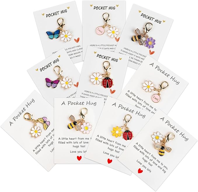 10 Sets Pocket Hug Card with Cute Mini Size Tokens, DIY Sentimental Gift for Encouragement Anxiety Relief & Emotional Support – Inspirational Keepsake for Friends Family Kids & Loved Ones