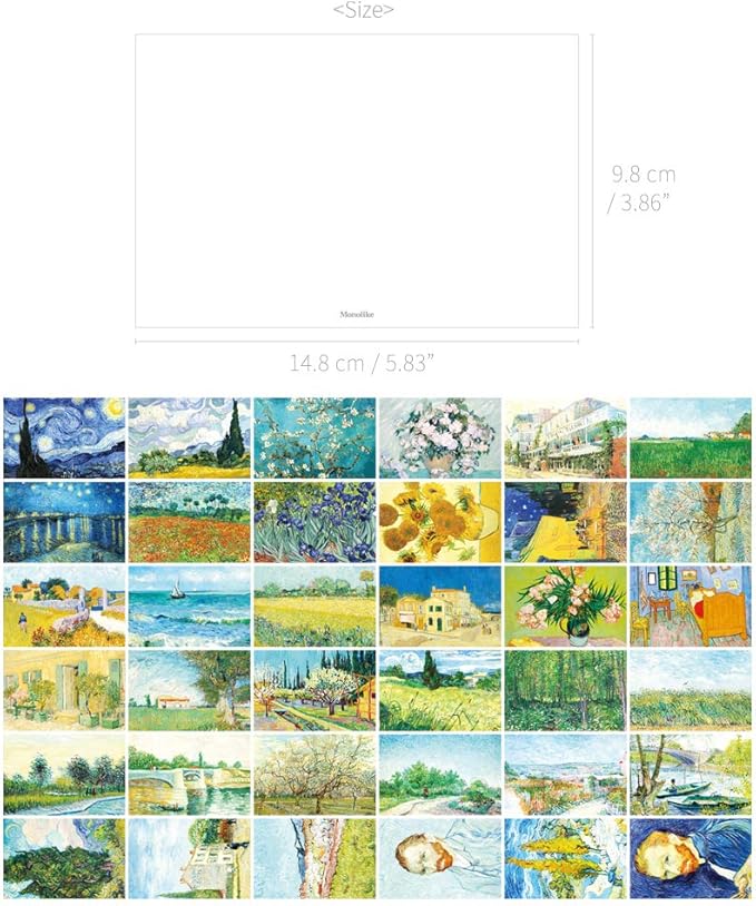 Monolike Gogh Single cards - mix 36 pack, Famous painting and Famous 36 Gogh Single cards