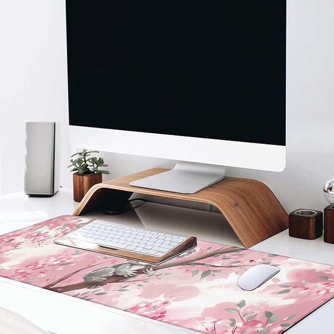 Koala Cute Large Gaming Desk Mat,Rubber Non-Slip Smiling Aniaml Mouse Pad,31.5x11.8x0.12in Extended Pink Mousepad,Game Lover Mice Pads Gifts,Office Home Deskmat Decor