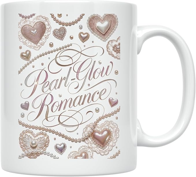Pearl Glow Romance - Coquette Aesthetic - 11 oz White Ceramic Coffee Mug - Elegant Design