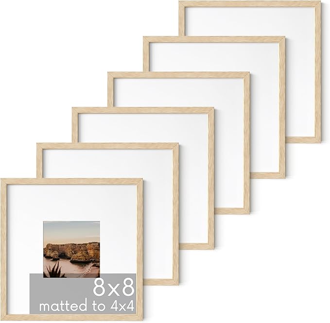 HAUS AND HUES Beige Oak Wood 8x8 Picture Frames - Set of 6, Square Frames with Mat, Minimalist Frames for Photos (8x8 in, Beige, Set of 6)