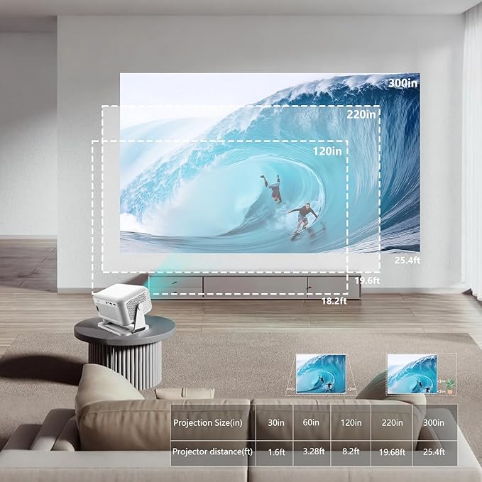 Smart Projector with WiFi and Bluetooth, 4K Support Android 13 Auto Focus 800 ANSI 1080P Native Portable Outdoor Indoor Home Video Projectors - Mirror Gray