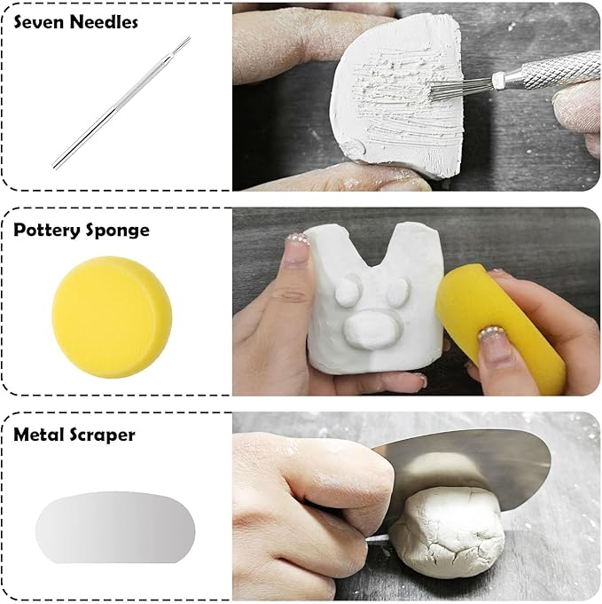 EIGTWEN 100ml Air Dry Clay Glaze and 29pcs Clay tools kit, Matte Clay Varnish Protects Clay from Surface Wear, Pottery Tools Can be Used for Stippling, Carving, Molding, and Shaping Clay Crafts(Matte)