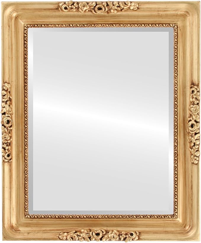 OVALCREST Rectangle Beveled Wall Mirror for Home Decor - Versailles Style - Antique Gold Leaf - 16x20 Outside Dimensions