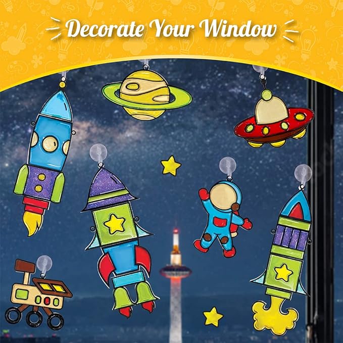 Imagimake Window Art for Kids - Rocket | Suncatcher Kits for Boys, Arts and Crafts for Ages 5-7 | Toys for Boys & Girls Ages 6-8-10-12 | Fun Christmas Gifts Toys for Kids Ages 5 6 7 8 9 10 11 12