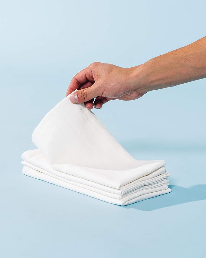 Caldo Linen Dinner Napkins - Rustic- Soft and Durable Cloth- Washable and Reusable - 4 Pack - 20x20 inch (Natural White)