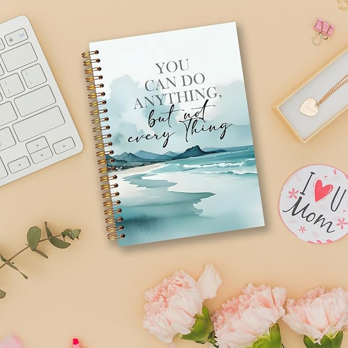 Seaside Inspirational Spiral Notebooks, Motivational Quote Journal, Positive Journals for Writing, You Can Do Anything But Not Everything Notebook for Note Taking, 5.5x8.3 Inch