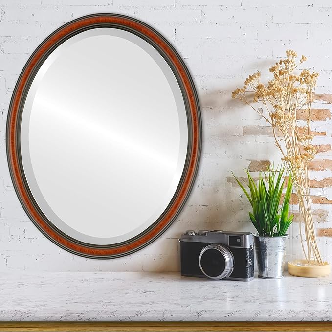 OVALCREST Oval Beveled Wall Mirror for Home Decor - Saratoga Style - Vintage Walnut - 20x26 Outside Dimensions