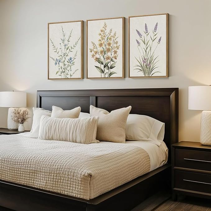 Anyzal Framed Minimalist Botanical Wall Art Large Neutral Floral Art Prints Modern Beige Wildflower Wall Decor for Living Room Bedroom Dining Room Office 16x24x3