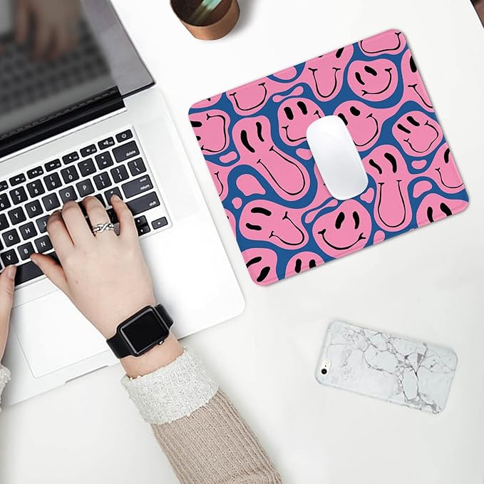 Seorsok Square Mouse Pad Cute Retro Smiley Hippie,Office Home Personalized Premium-Textured Mouse Mat Design,Waterproof Mousepad,Non-Slip Rubber Base Computer Mouse Pads for Wireless Mouse