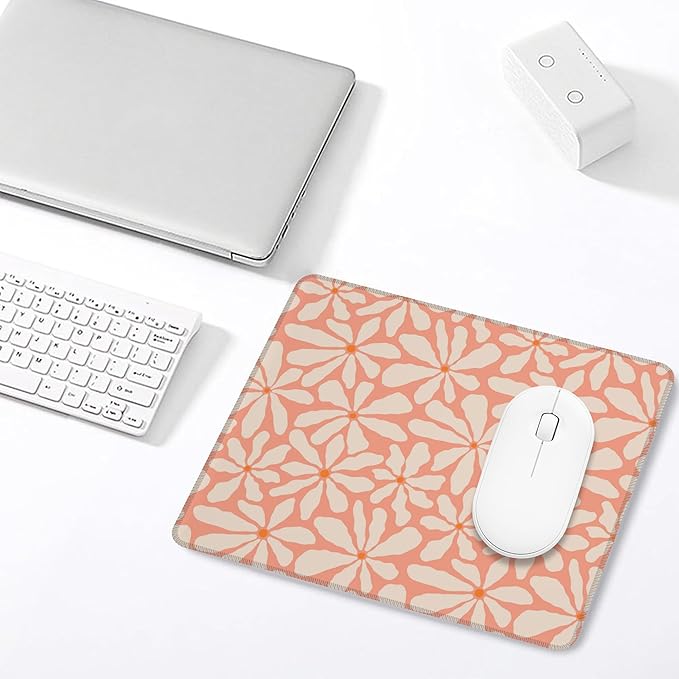 Mouse Pad, Boho Retro Groovy Orange Flowers Mouse Pads for Desk,Waterproof Anti-Slip Rubber Gaming Mouse pad with Stitched Edges for Gaming Office Laptop Computer Men Women