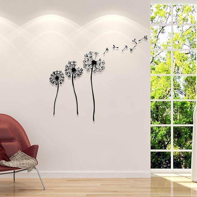 Metal Dandelion Wall Art, Modern Flower Wall Decor for Living Room & Bedroom, Nature Inspired Pusteblume Design, Unique Home Decoration & Housewarming Gift (Small)