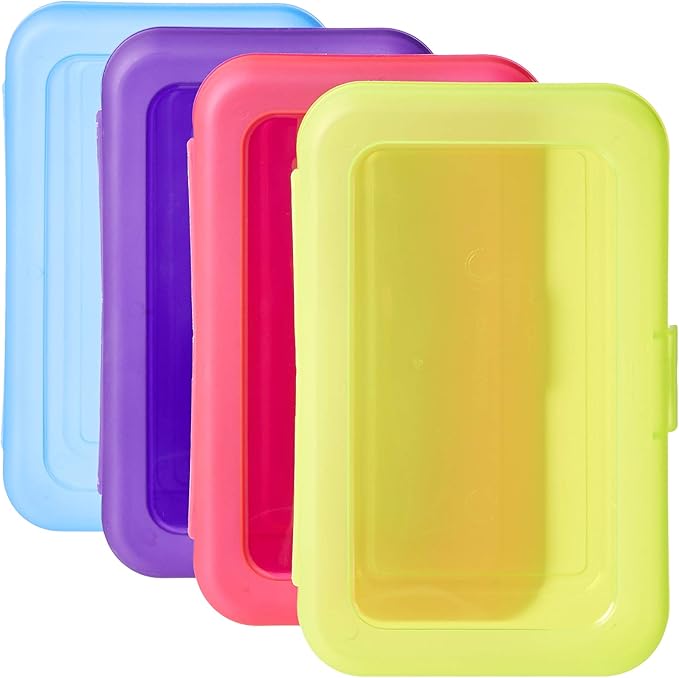 Amazon Basics Large Pencil Cases - Durable Plastic School Supply Pencil Box - Multi-Color Student Organization Cases for Office, College & Classroom Supplies (Pack of 48)