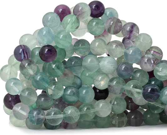 35PCS 10mm Natural Colorful Fluorite Gemstone Round Loose Beads for Jewelry Making DIY Findings 1 Strand 15"