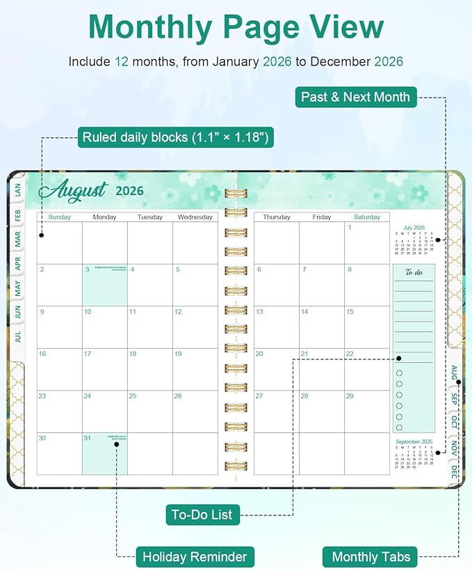 2026 Weekly and Monthly Planner - 2026 Hardcover Calendar Planner, Jan. 2026 - Dec. 2026, Daily Agenda Book with Tabs, Twin-Wire Binding, Back Pocket, School Teacher Student Supplies, A5(6.3" x 8.5") (Hope)