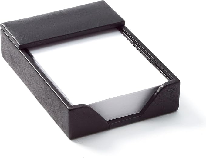 Leatherology Black Onyx Classic Memo Pad Holder – Leather Desk Note Holder with 210 Sheets Included, Compact Open-End Design & Microsuede Base for Home or Office Use