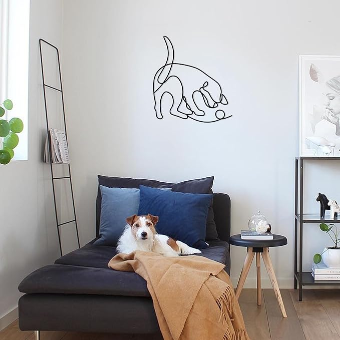 TYLCC Black Metal Dog Wall Decor Minimalist Abstract Dog Wall Art Line Drawing Art for Living Room Bedroom Decorations (Play Ball)