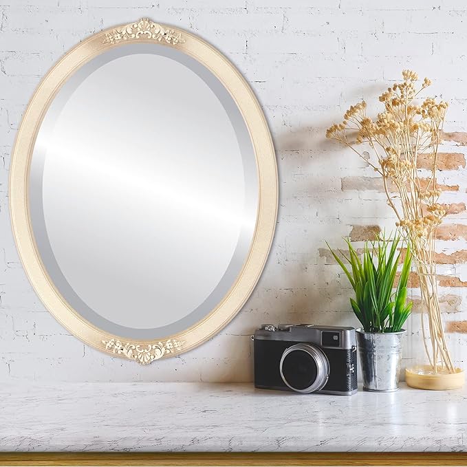 OVALCREST Oval Beveled Wall Mirror for Home Decor - Athena Style - Taupe - 18" x 14" Outside Dimensions