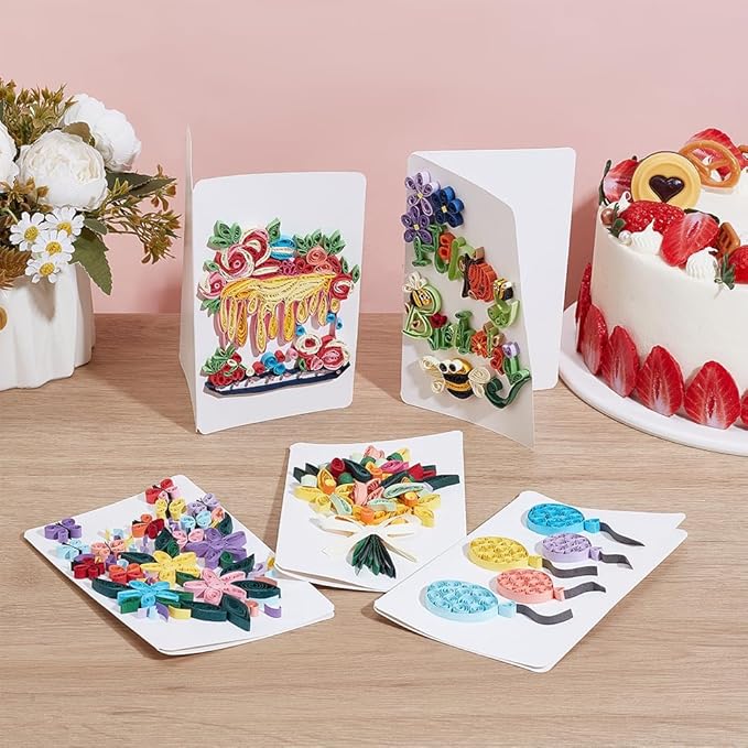 WEBEEDY 20 Sets Paper Quilling Kit DIY Happy Birthday Quilling Cards for Beginner,Blank Greeting Card Making Kit with Instruction Quilling Strips 5 Styles Heart,Cake,Balloons,Flowers for Invitation