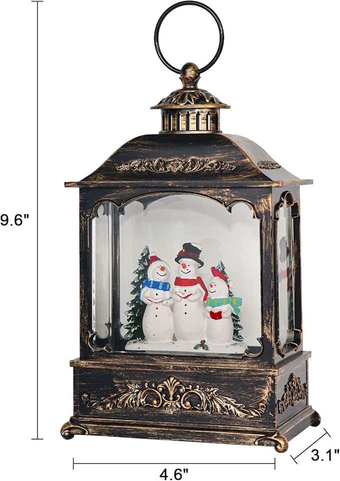 GenSwin Musical Snowman Snow Globe Lantern with 6 Hour Timer, Battery Operated & USB Powered Singing Spinning Water Glittering Snow Globe Lantern Christmas Home Decoration Gift(9.6”,3 AA)