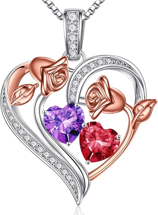 Iefil Christmas Gifts for Women Wife - 925 Sterling Silver Rose Heart Necklace, Stocking Stuffers for Women, Anniversary Birthday Gifts for Wife Girlfriend Mom