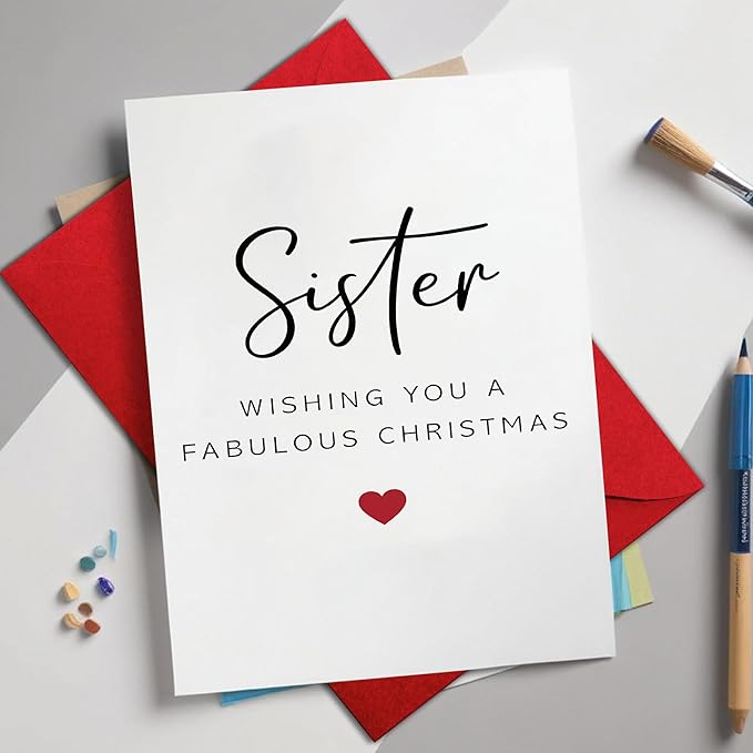 (5.3x8in) Sister Wishing You a Fabulous Christmas Card with Envelope, Elegant Minimal Design, Sweet Holiday Greeting for Sisters, Thoughtful Festive Gift for Family and Loved Ones (Xmas 33)