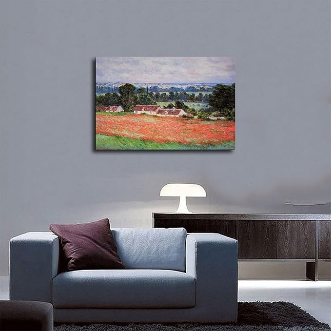 40+ Monet Famous Print Posters Poppy Field at Giverny by Claude Monet Impressionism Canvas Posters Print Wall Art Bedroom Office Room Decor Gift Unframe 24×36inch(60×90cm)
