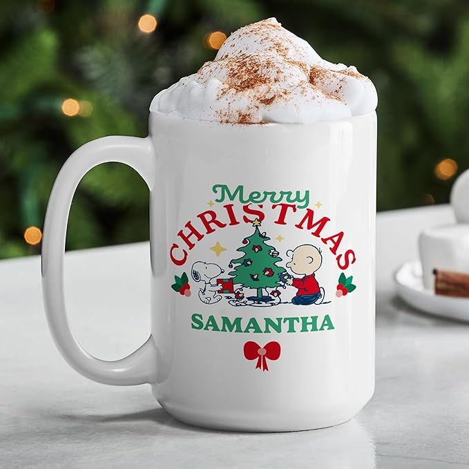 Let's Make Memories Personalized Mug - PEANUTS Character Collection - Christmas Holiday Stocking Stuffer - Microwave and Dishwasher Safe - Snoopy and Charlie Brown - 11 oz.