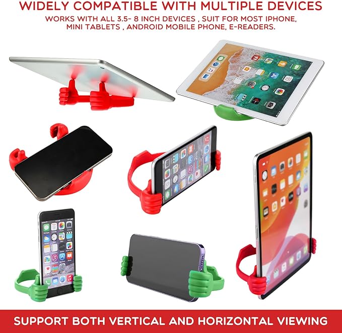 Yaomiao 8 Pcs Thumbs up Cell Phone Stands Universal Cell Phone Holder Flexible Mobile Phones Stand Adjustable Smartphone Stand Holder for Desk Offices Bedrooms Airplanes Travel (Red, Green)