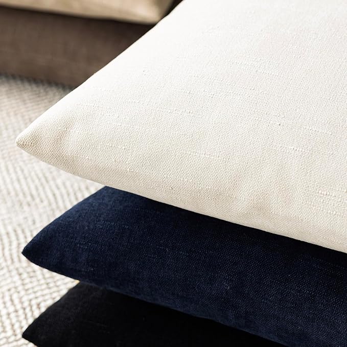 Foindtower Pack of 2 Soft Textured Chenille Throw Decorative Pillow Covers Square Accent Solid Cushion Cover Cozy Neutral Farmhouse Pillow Case for Couch Bedroom Living Room 24x24 Inch, Ivory White