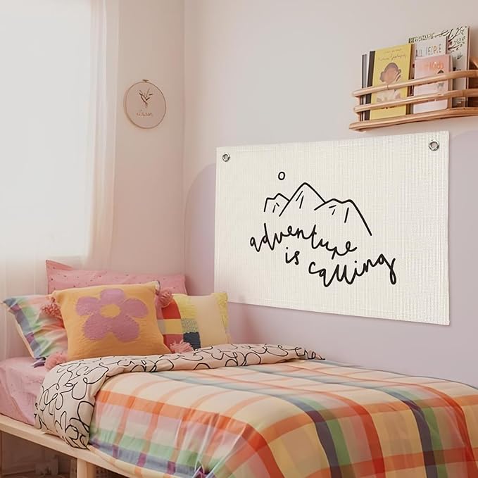 Adventure Nursery Decor – Mountain-Themed Linen Canvas Banner, Baby Shower & Boys' Room Wall Hanging Flag, 20x30 Inch