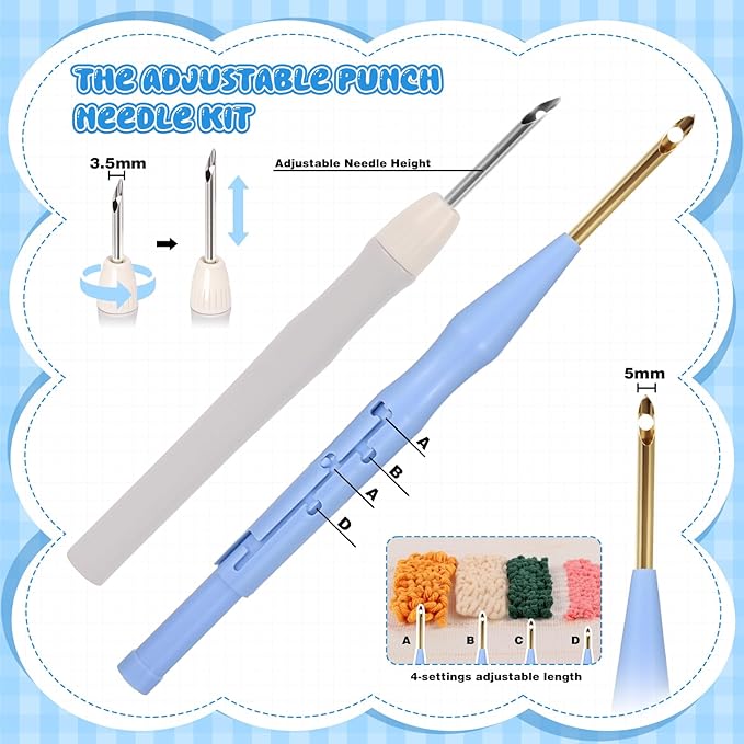 35Pcs Punch Needle Kit Adult Beginner, Adjustable Punch Needle Tool with Different Size Needles & Storage Case, Wooden Handle Embroidery Pen Set for Christmas Gifts, Decoration & DIY Craft Project