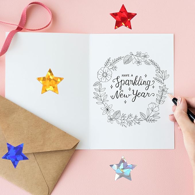 2000 PCS Holographic Star Stickers, Self Adhesive Metallic Glitter Foil Stickers Reflective Star Sticker, Ideal for Student Planners and Classroom Supplies, Each Measures 1”