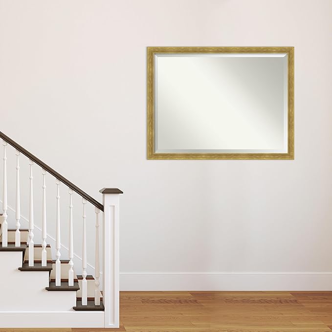 Amanti Art Gold Wall Mirror 33x43 Angled Gold Rectangle Bathroom Mirror for Wall Decor Living Room, X-Large Modern Wood Frame, Hangs Horizonally and Vertically, Bathroom Decor, Beveled Edge